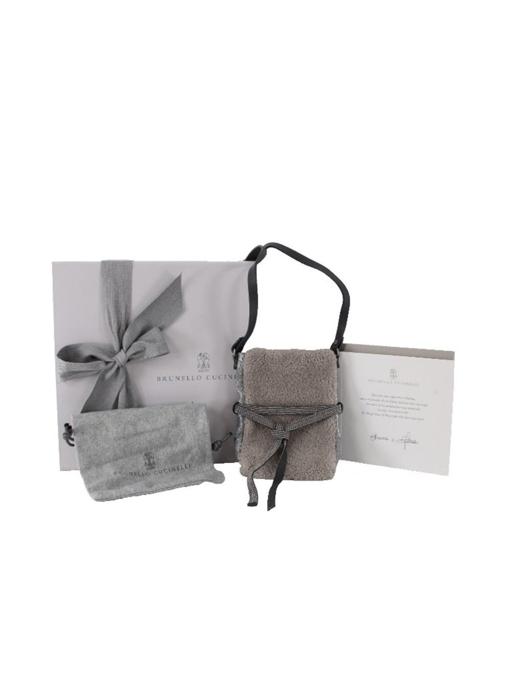 Brunello Cucinelli Purse 5 x 7 x 1 Gray Silver Metallic With Box Crossbody Purse